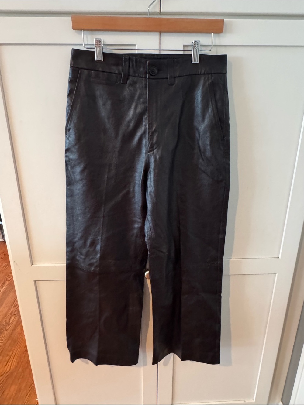 Black Woman’s Polo Lamb Leather-Look Cropped Pants Size 4